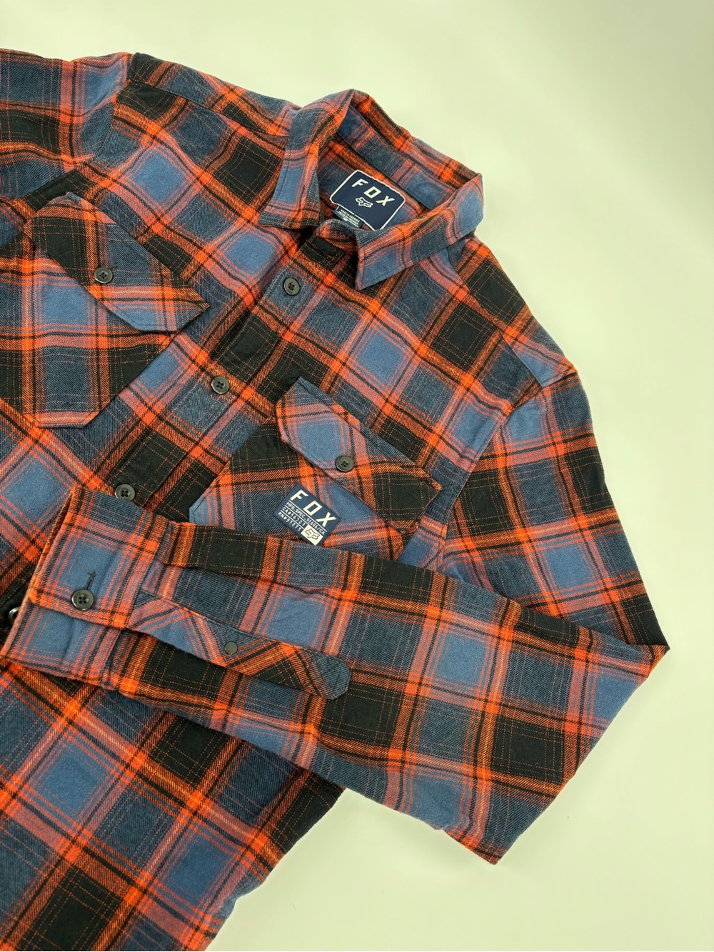 Fox Racing Flannel Shirt Mens Small Plaid Long Sleeve Button Up Red Blue Moto MX